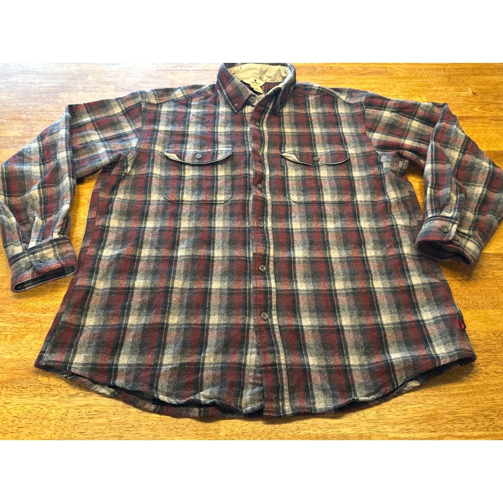 Woolrich Mens XL Plaid Flannel Button Down Shirt Red Grey Black Long Sleeve